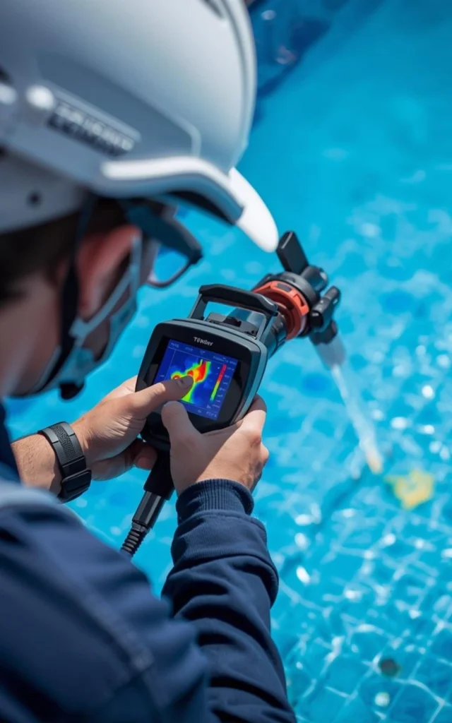 Professional swimming pool leak detection service in Houston Texas using electronic equipment
