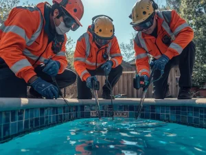 Professional swimming pool leak detection services for residential and commercial pools serving Houston Katy Sugar Land The Woodlands Pearland Cypress Texas