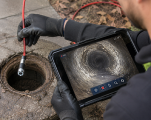 A sewer inspection camera helps locate hidden pipe damage and blockages without unnecessary excavation.